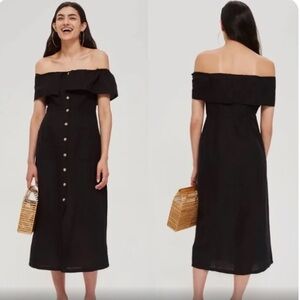 Topshop Black Linen Bardot Midi Dress